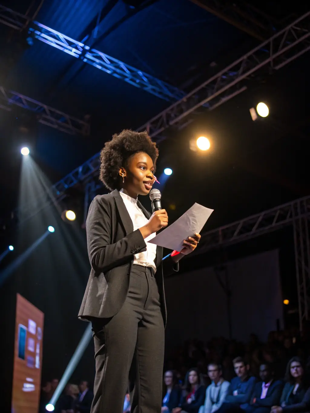 A South African entrepreneur confidently presenting a business plan, symbolizing financial empowerment and growth.