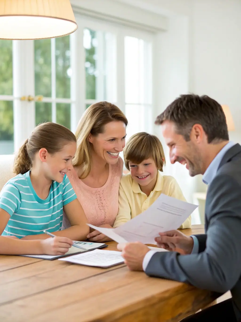 An elegant South African family discussing financial plans with a consultant in a modern office, representing wealth management.