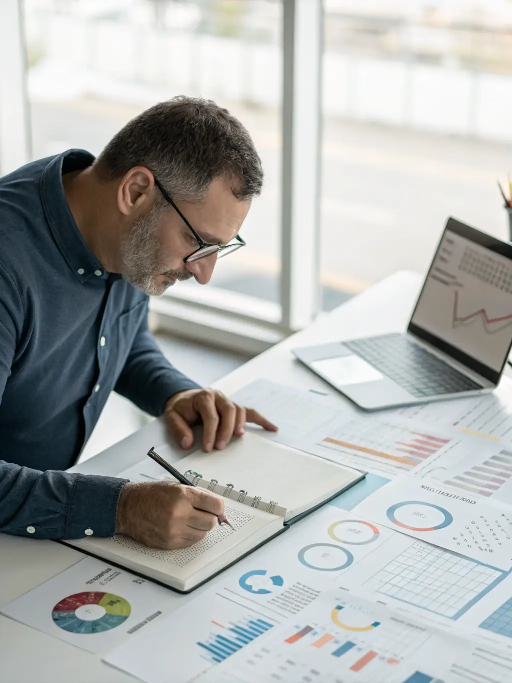 A professional South African financial consultant analyzing market data with a focused expression, symbolizing expertise in investment strategies.